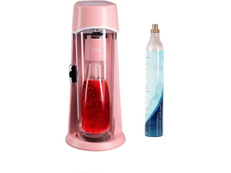 0,6L rosa ZOOMYO Glasflasche mit Wassersprudler Soda und 425g CO2 Wassersprudler Pro Zylinder Starterset,