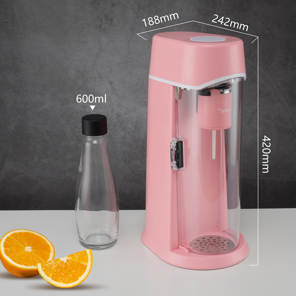 ZOOMYO Soda Wassersprudler 0,6L 425g Wassersprudler und Zylinder mit rosa CO2 Glasflasche Pro Starterset