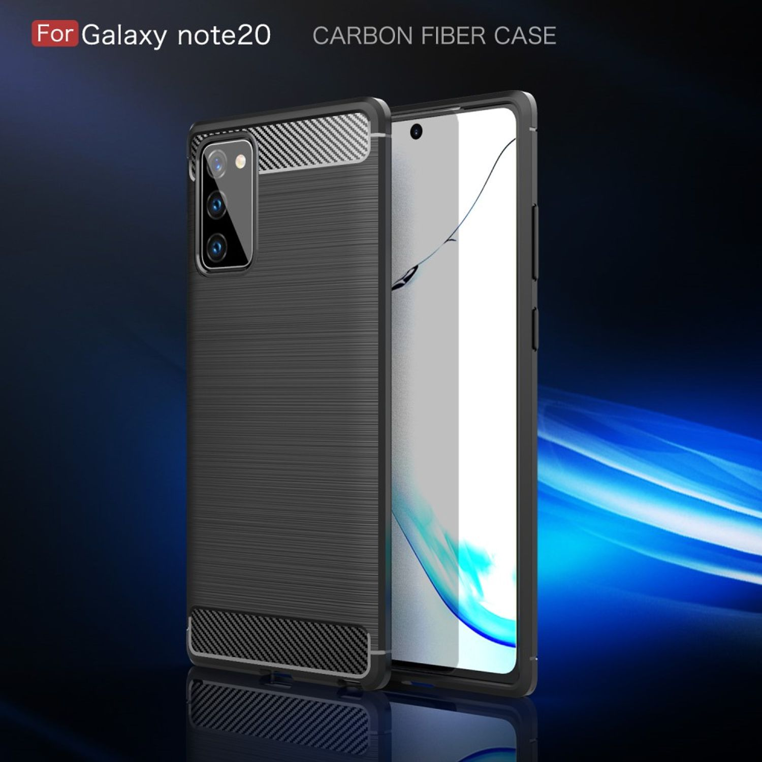 Schwarze Handyhülle mit Carbonfaser-Textur, für ein Galaxy Note20.