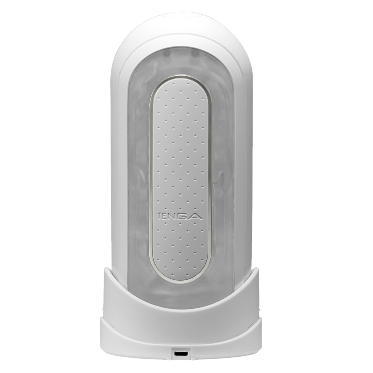 Białe jajko Tenga, zabawka erotyczna, z teksturowaną powierzchnią wewnętrzną i białą podstawą.