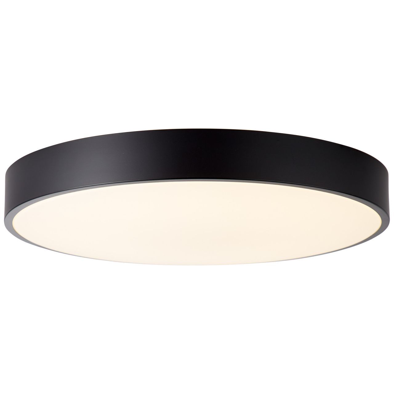 Schwarze runde Deckenlampe auf weißem Hintergrund.