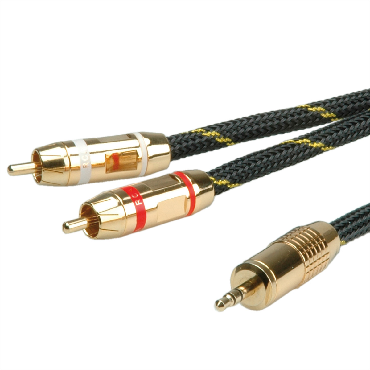Cinch, ROLINE ST/ST, - Stereo 2x GOLD Kabel, 2,5 3,5mm m Audio-Verbindungskabel 3,5mm-zu-Cinch