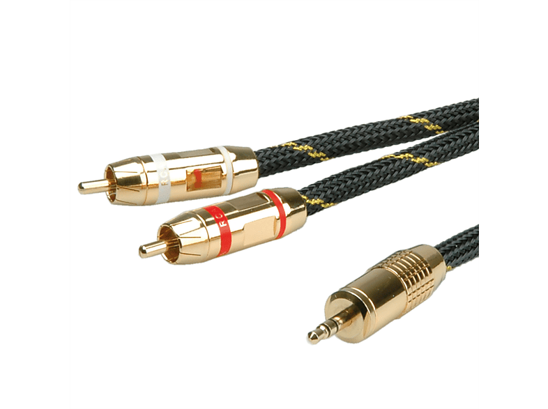 ROLINE GOLD Audio-Verbindungskabel 3,5mm Stereo - 2x Cinch, ST/ST, 3,5mm-zu-Cinch Kabel, 2,5 m