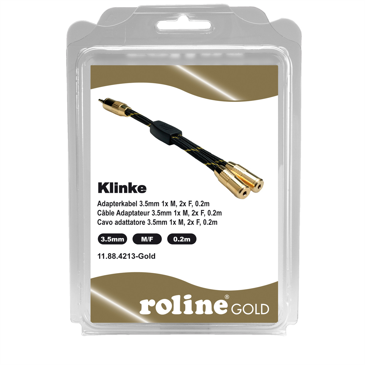 ROLINE 0,15 Adapterkabel GOLD (1x 3,5mm ST, Audioverteiler, 2x BU), m