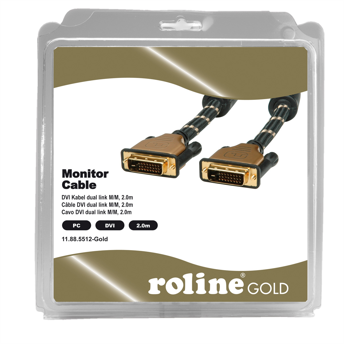 (dual DVI, Monitorkabel ROLINE GOLD ST-ST, DVI-Kabel (24+1) link), 2 link, dual m