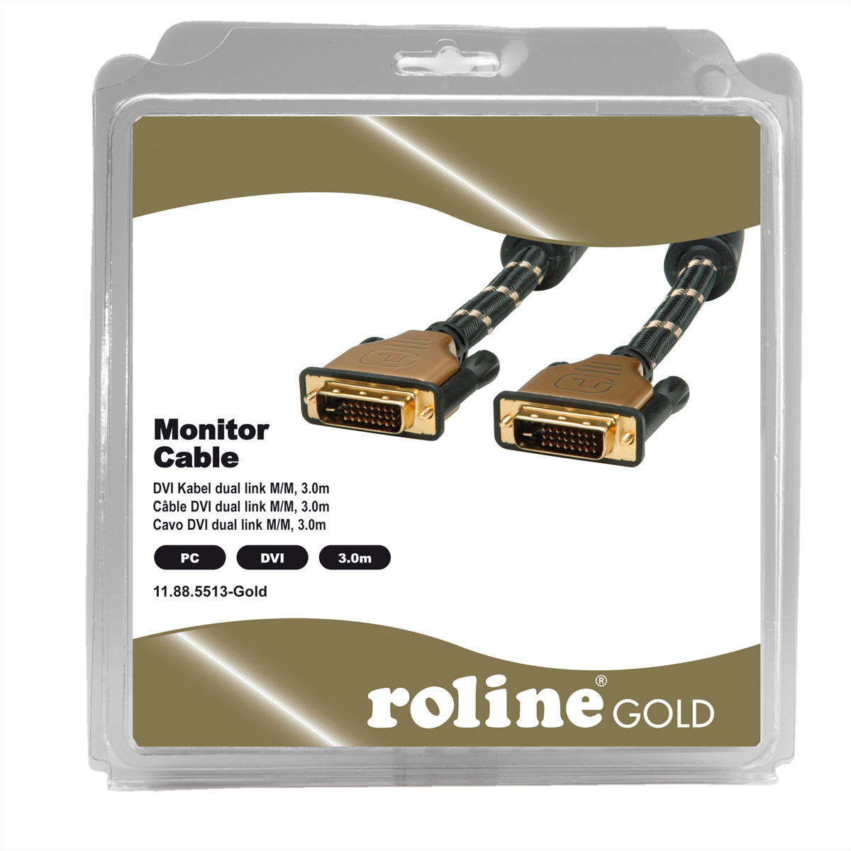 GOLD ST-ST, (dual link), m link, Monitorkabel ROLINE dual (24+1) DVI-Kabel 3 DVI,