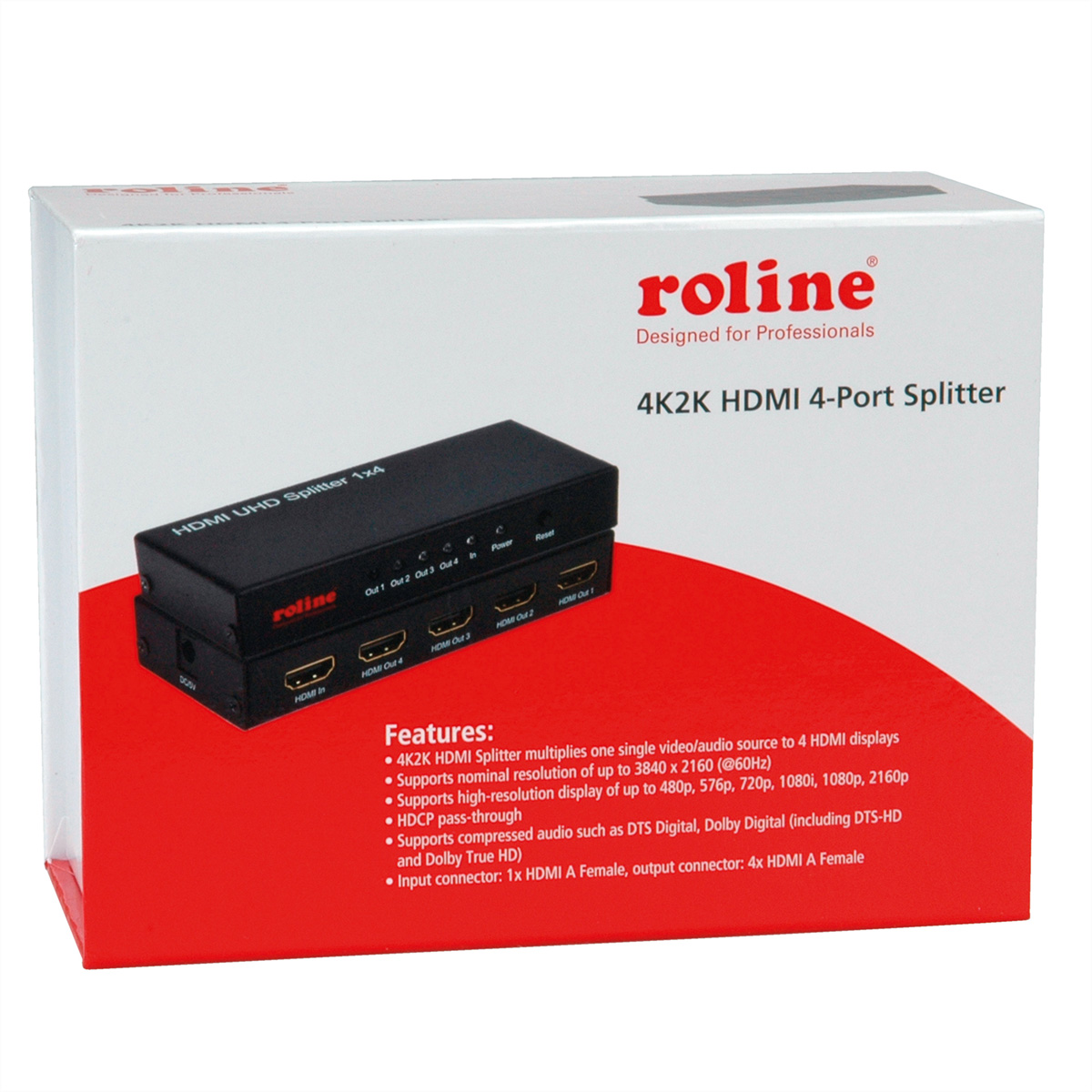 ROLINE 4K HDMI Video-Splitter, 4fach HDMI-Video-Splitter