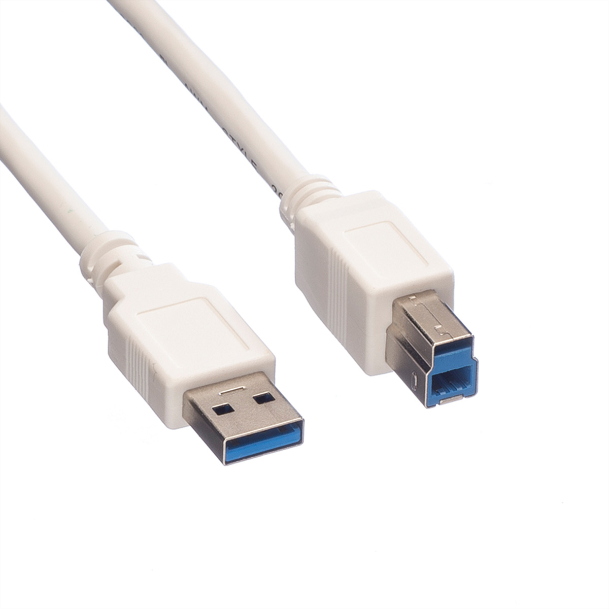 White USB cable with a standard USB and a USB-B connector.