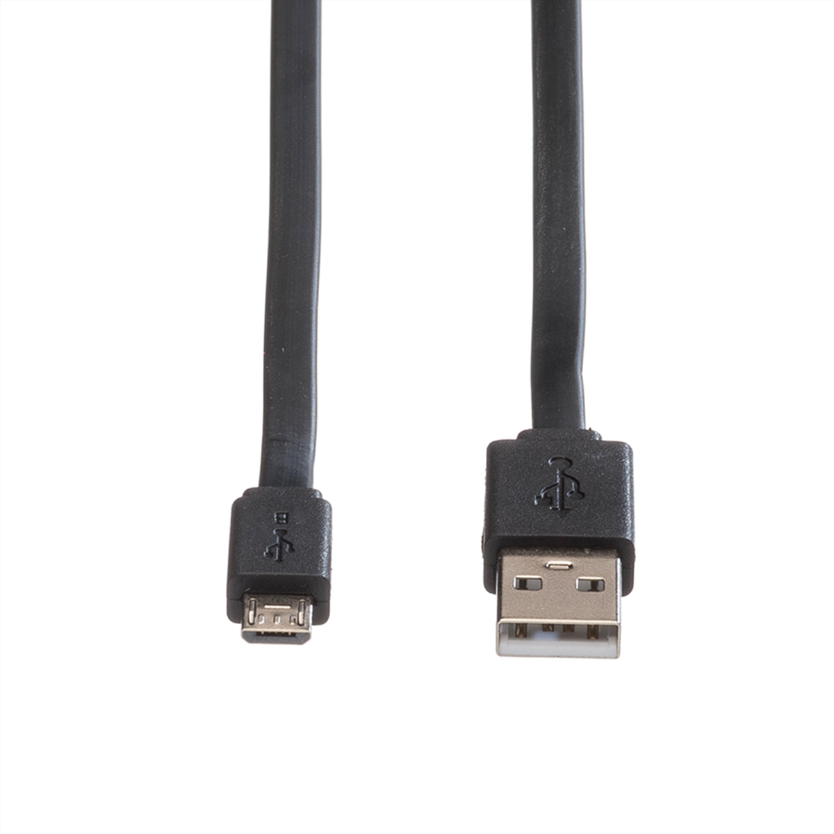 Twee zwarte USB-kabels. Eén heeft een micro-USB-connector, de andere een standaard USB-connector.