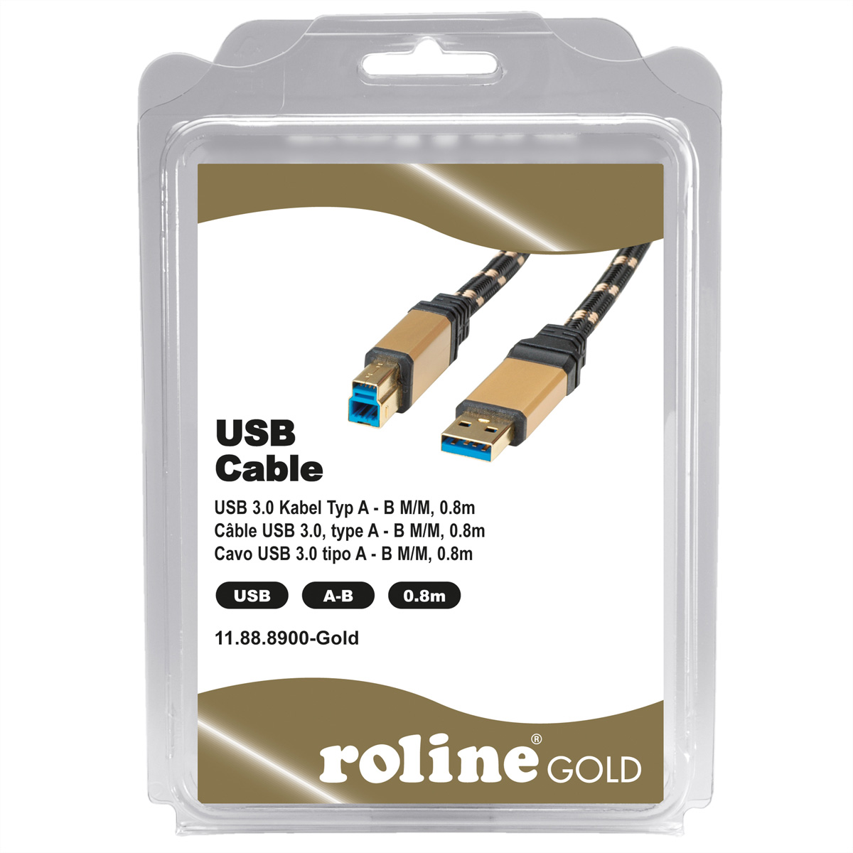 Confezione cavo USB 3.0 con cavo oro e nero all'interno.
