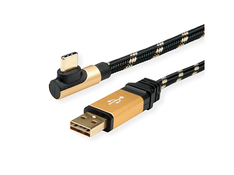 ROLINE GOLD USB 2.0 Kabel, USB A ST reversibel  - USB C ST gewinkelt USB 2.0 Kabel