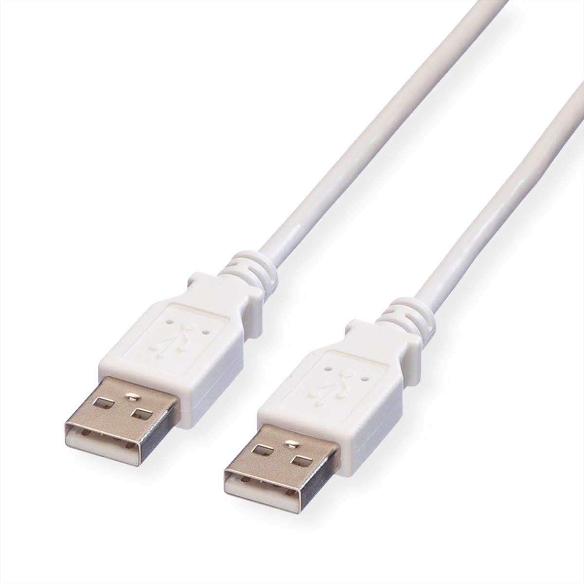 Due cavi USB bianchi con connettori bianchi su sfondo bianco.