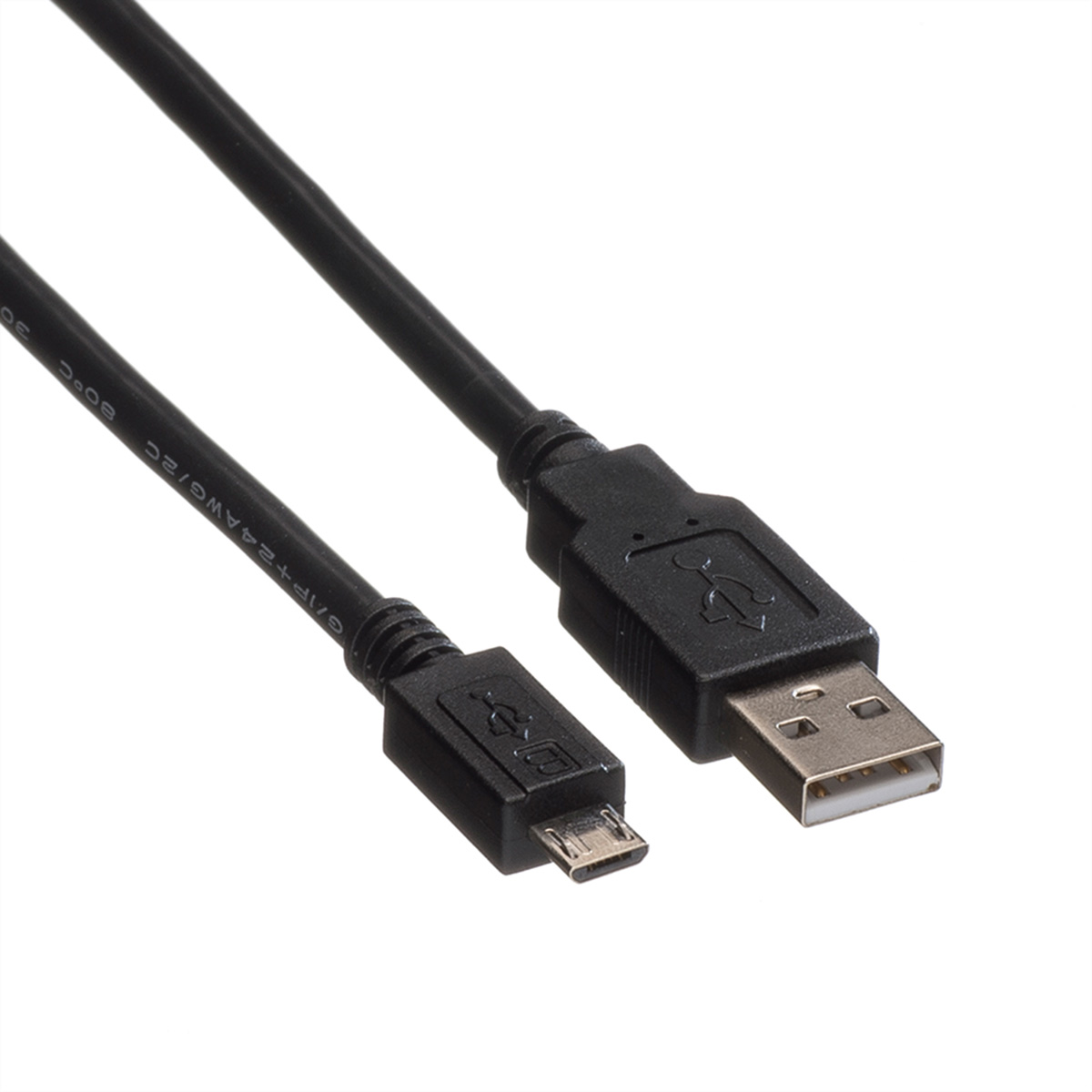 Deux câbles USB noirs. Un avec un connecteur micro USB.