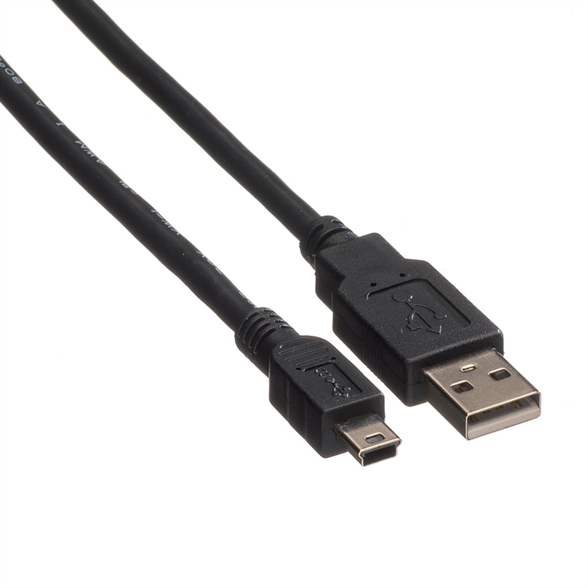 Czarny kabel USB ze złączami USB i micro USB na białym tle.