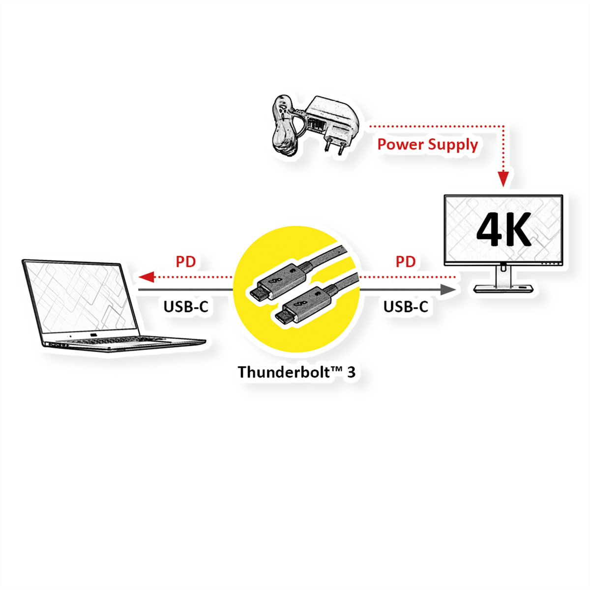 ROLINE Thunderbolt™ 3 Kabel, 3 ST/ST Thunderbolt™ Kabel C-C