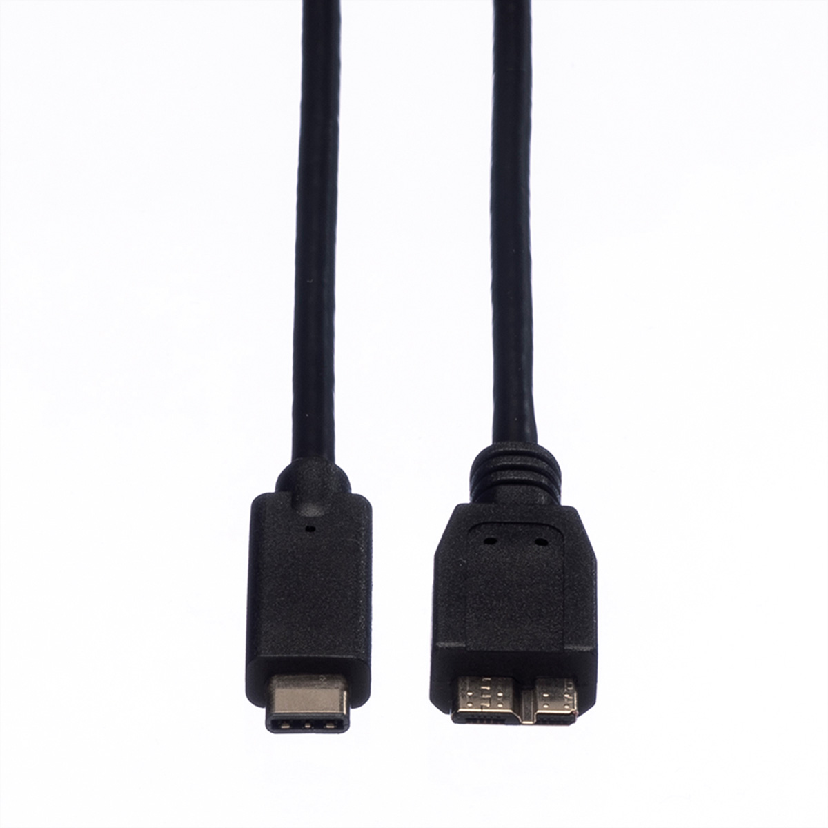 Dwa czarne kable USB, jeden ze złączem USB-C, drugi ze złączem micro-USB, na białym tle.