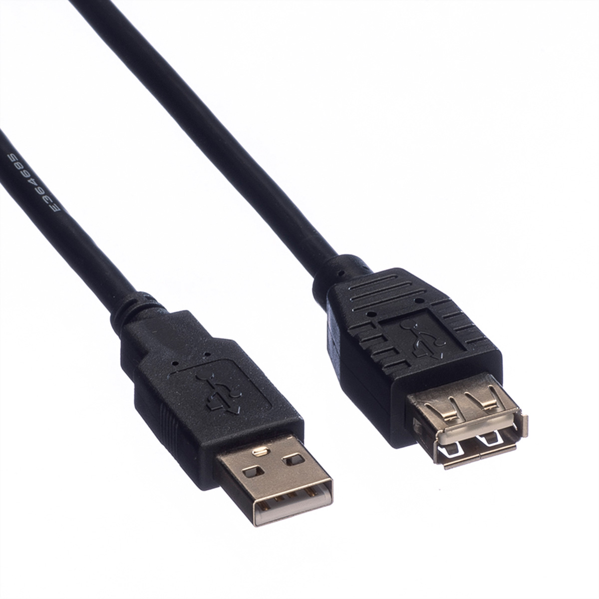 Cavo nero da USB a USB-A femmina. Isolato su sfondo bianco.