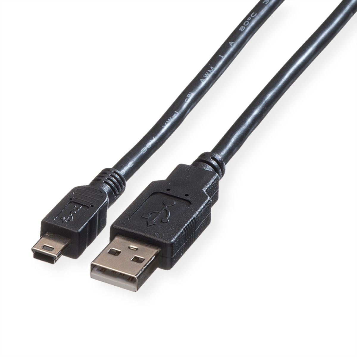 Czarny kabel USB do Micro USB. Tło jest białe.