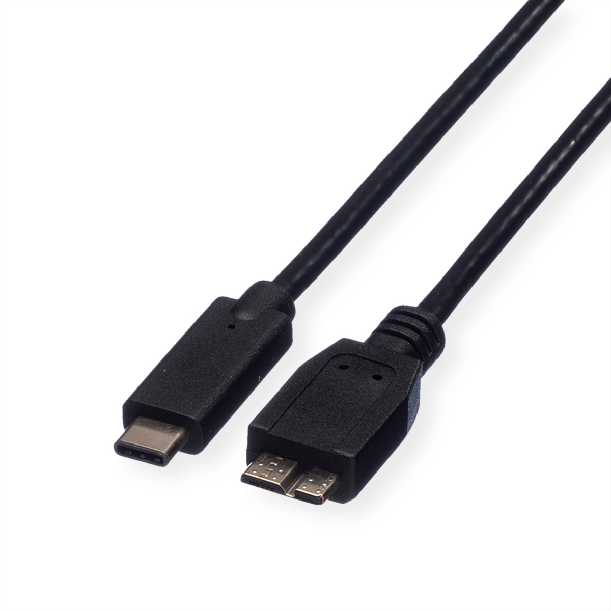 Czarny kabel USB-C do micro-USB na białym tle.