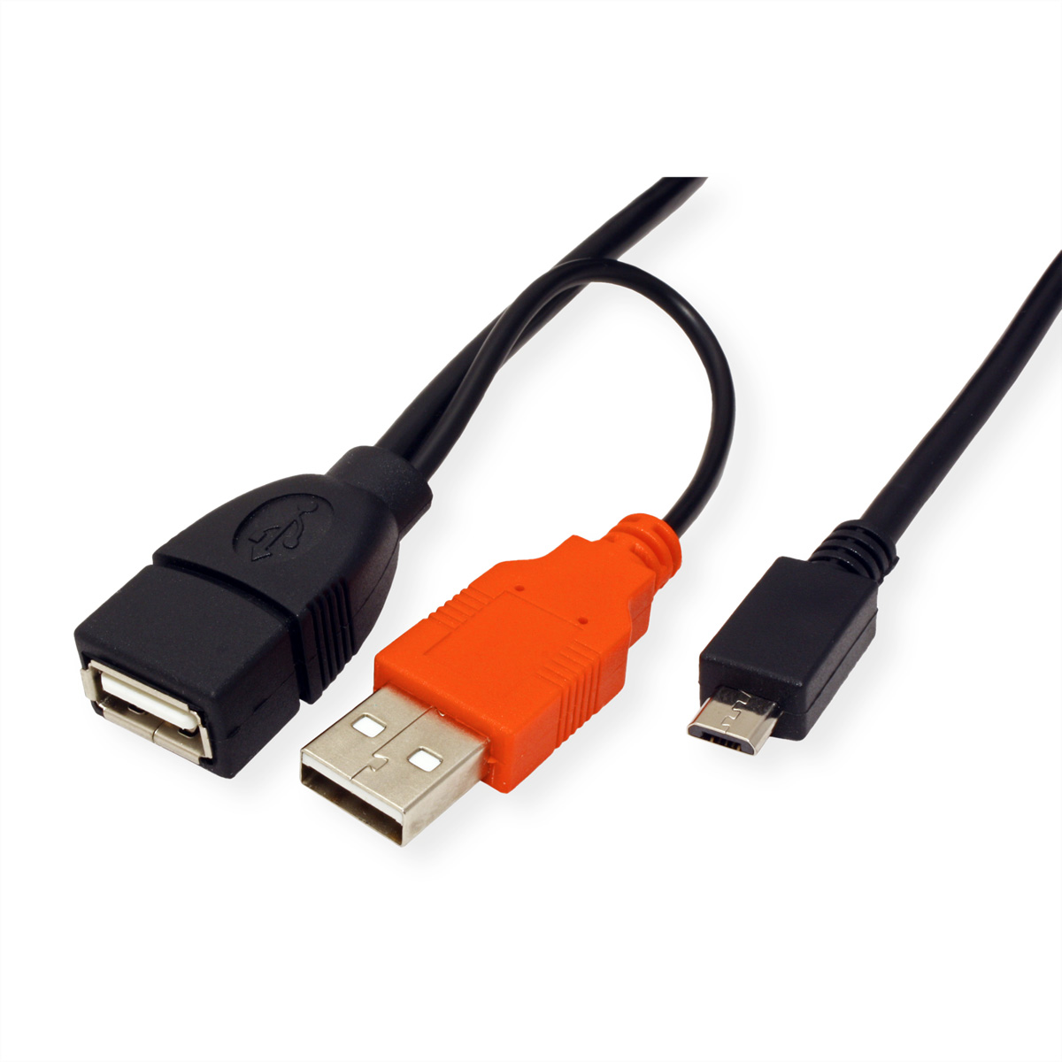 Trois câbles USB. Un noir avec connecteur USB-A vers USB-C. Un autre noir avec USB-A vers mini-USB.