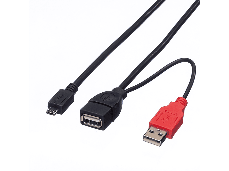 ROLINE USB 2.0 Y-Kabel, 2x Typ A (ST / BU) - Micro B ST, 1m USB 2.0 OTG- und Stromkabel