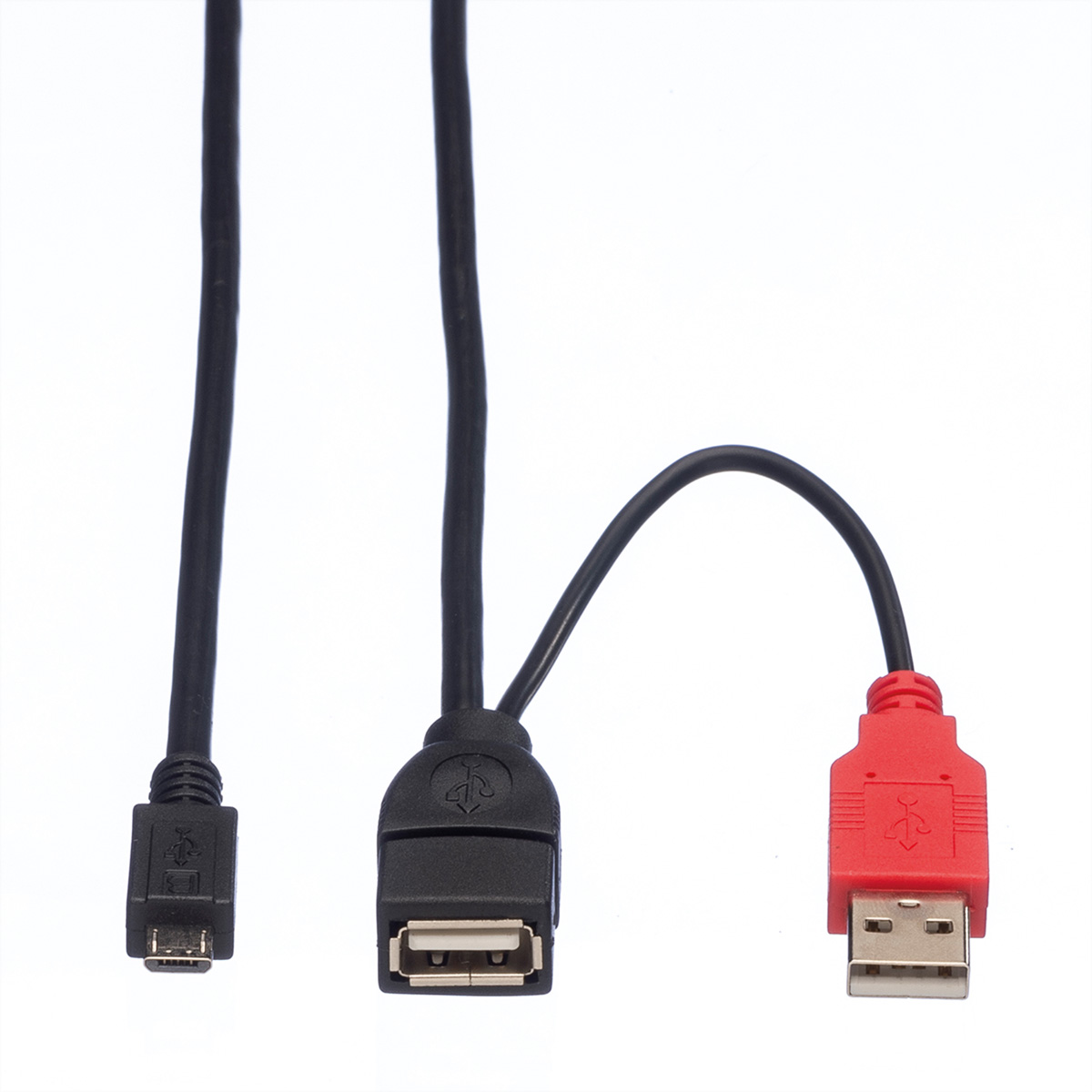 B ST, ROLINE USB USB 2.0 A 2.0 - Stromkabel / (ST BU) 1m 2x Y-Kabel, Micro und OTG- Typ