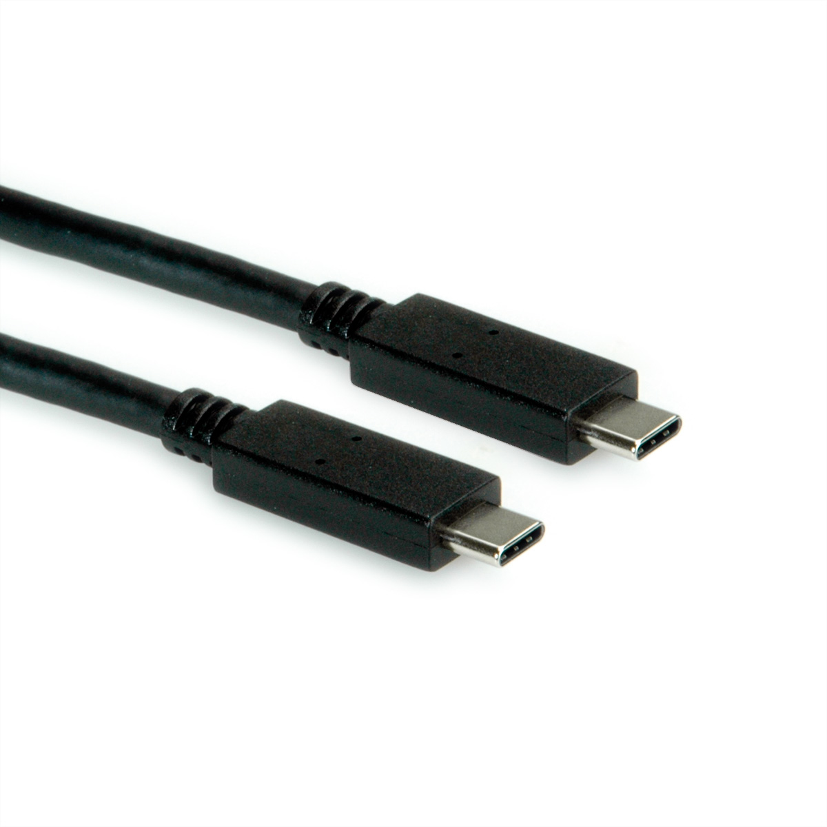 Twee zwarte USB-C-kabels naast elkaar op een witte achtergrond, met de connectoren zichtbaar.
