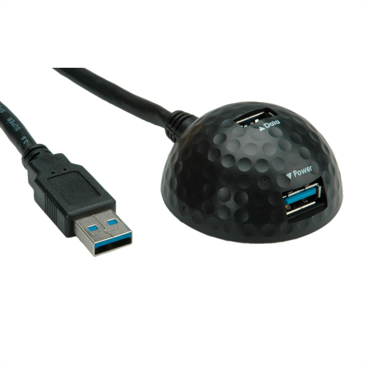 Un hub USB noir avec 3 ports USB et un câble USB attaché.