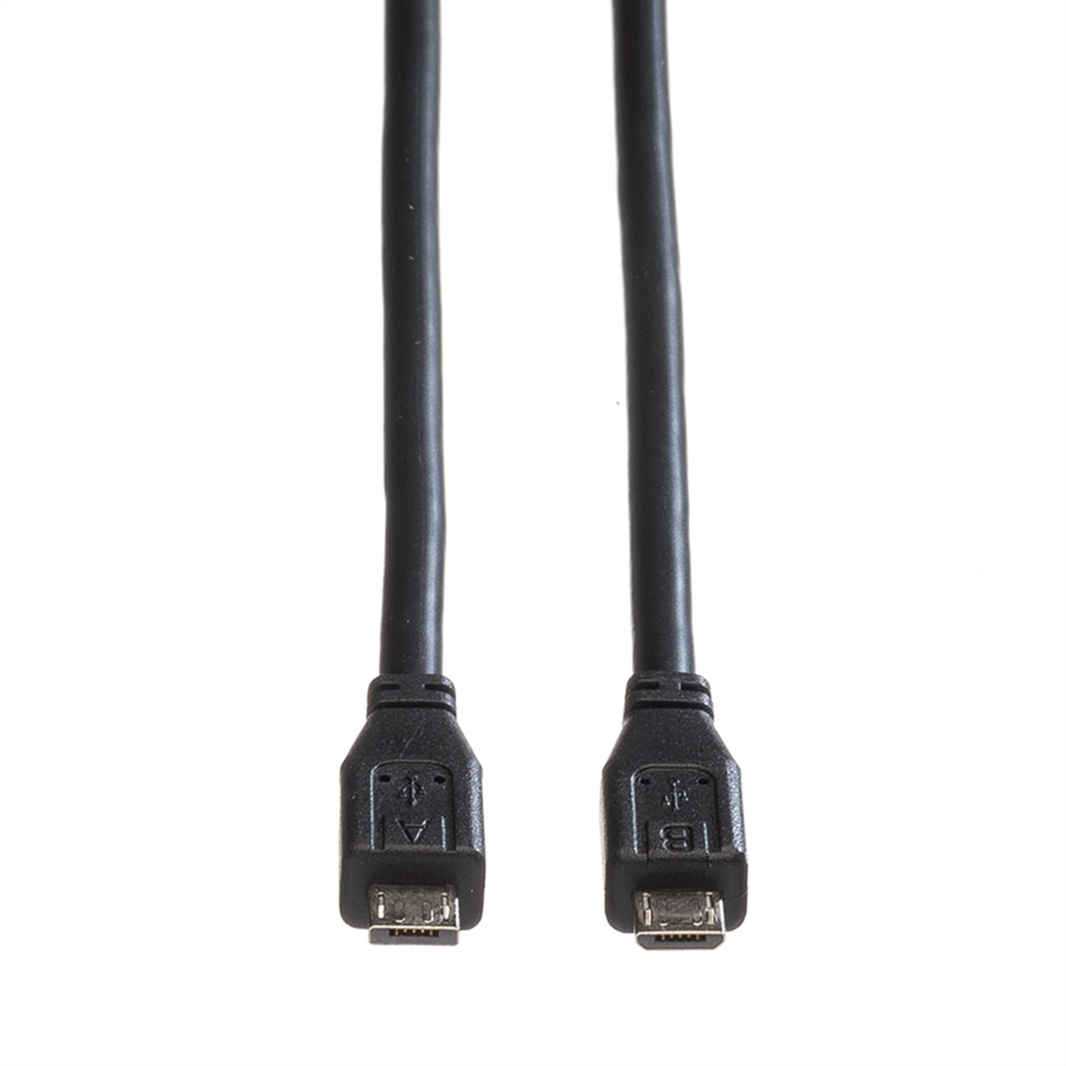 Deux câbles USB vers micro USB noirs avec connecteurs aux extrémités, sur fond blanc.