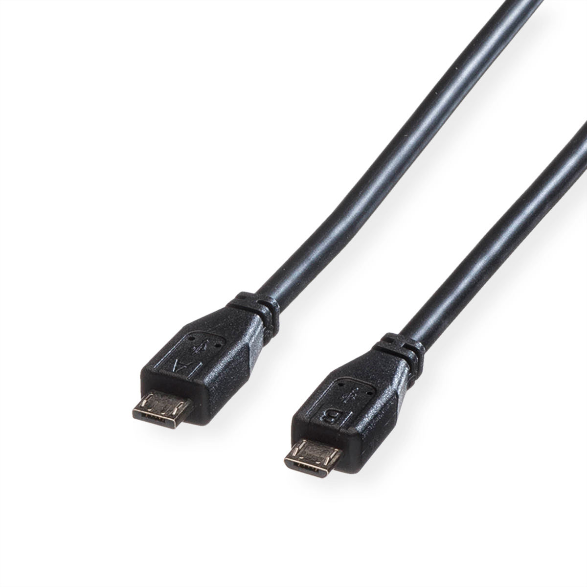 Deux câbles USB noirs. Chacun a un connecteur USB et un connecteur plus petit.