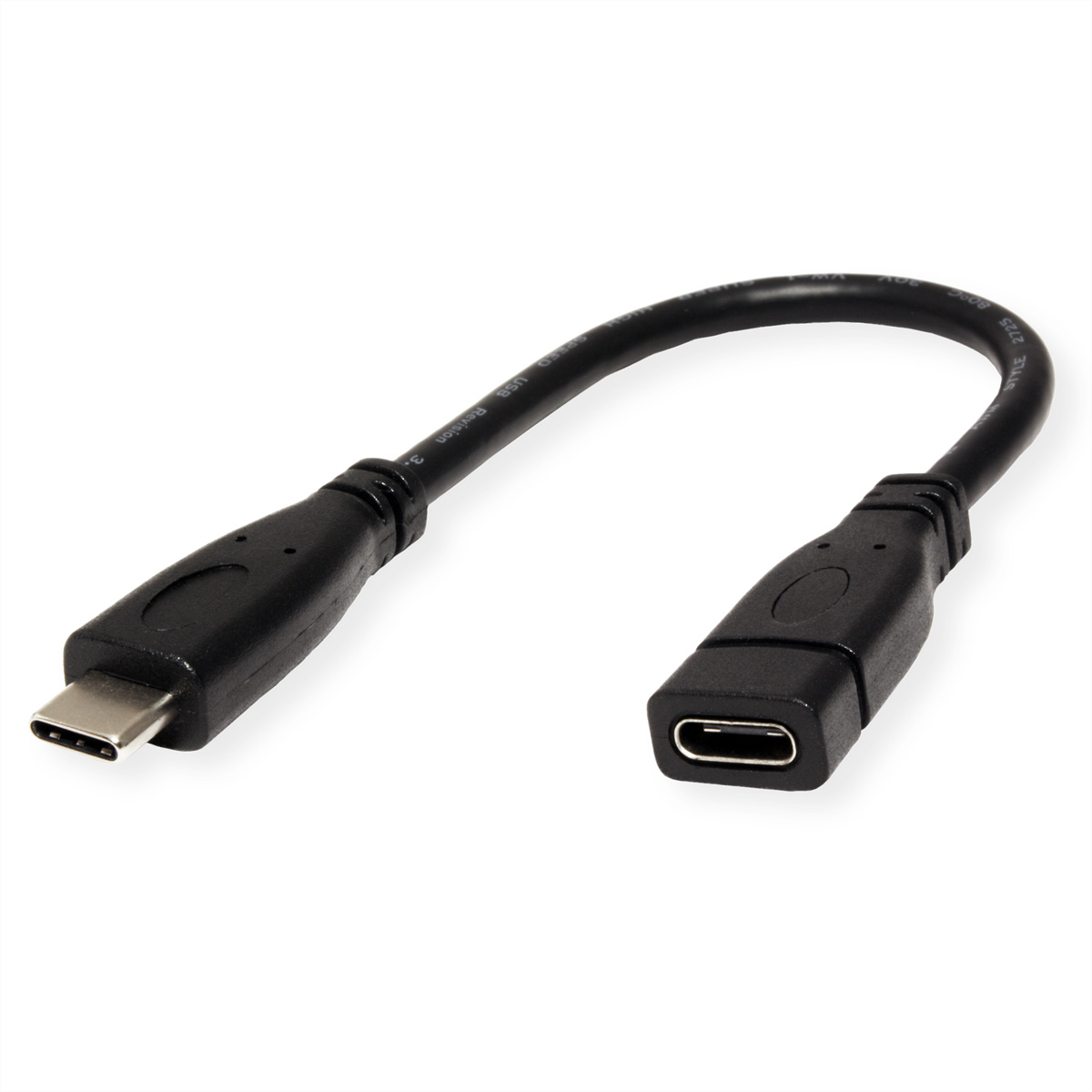 Schwarzes USB-C-Kabel mit USB-C-Anschluss an beiden Enden.