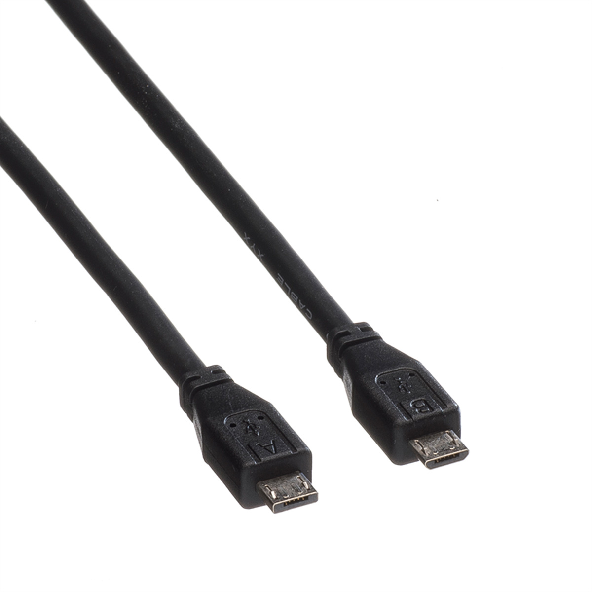 Deux câbles USB noirs avec connecteurs micro-USB, sur fond blanc.