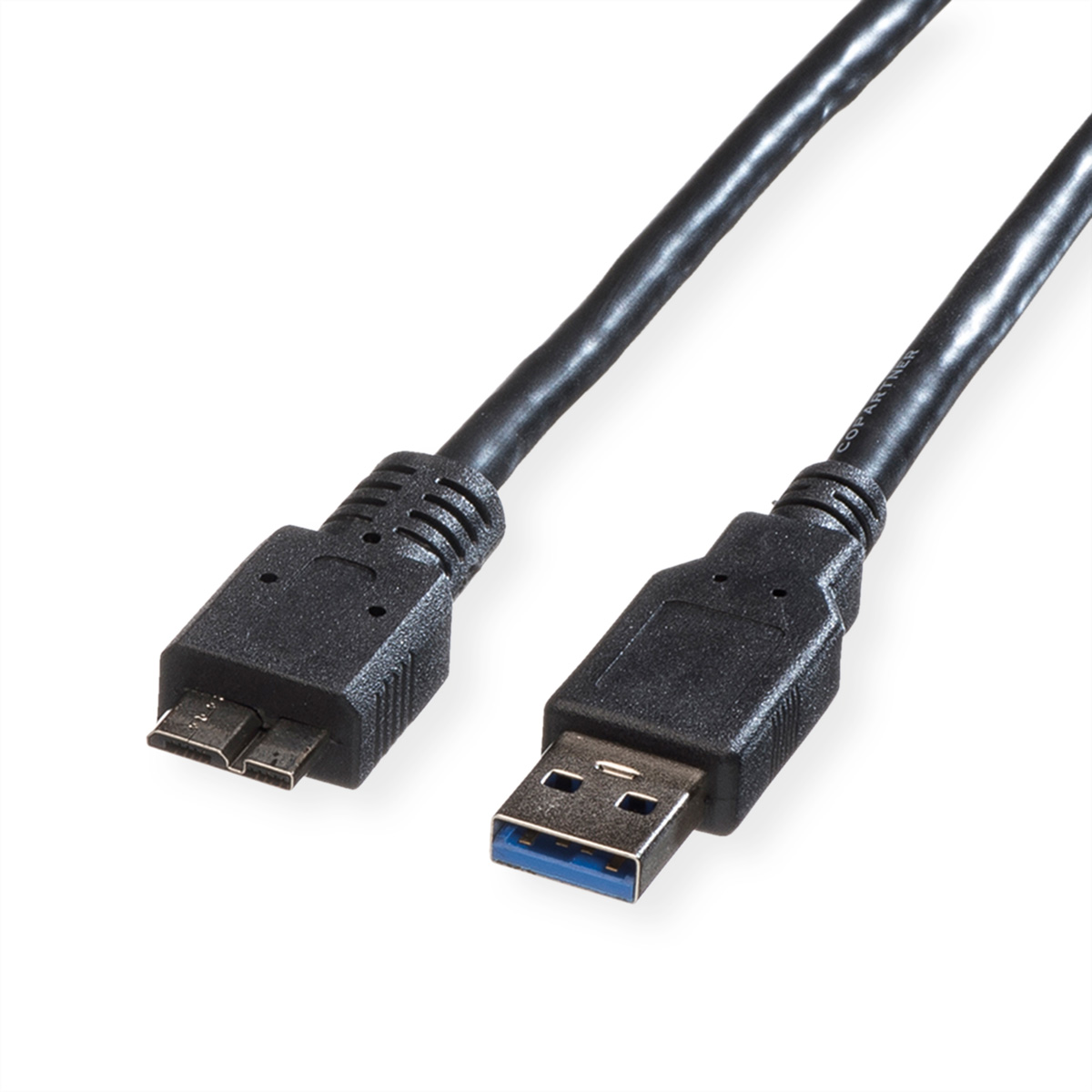 Câble USB vers micro USB noir et câble USB vers USB-C noir. Fond blanc.