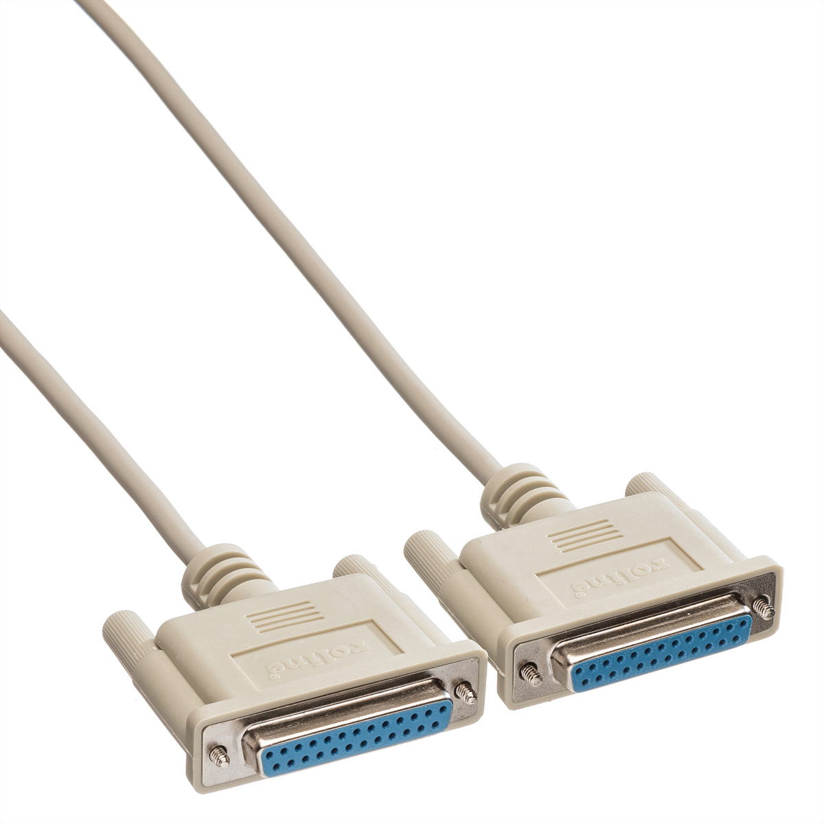 Two beige D-sub cables with blue connector pins.