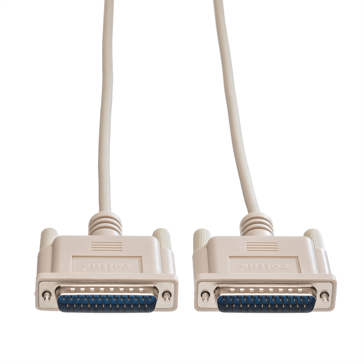 Two gray serial cables with female connectors on a white background. The connectors have pins.