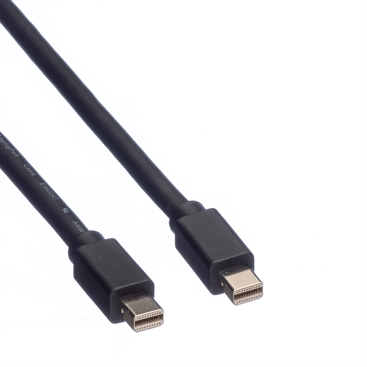 Deux câbles DisplayPort noirs avec connecteurs mâles.