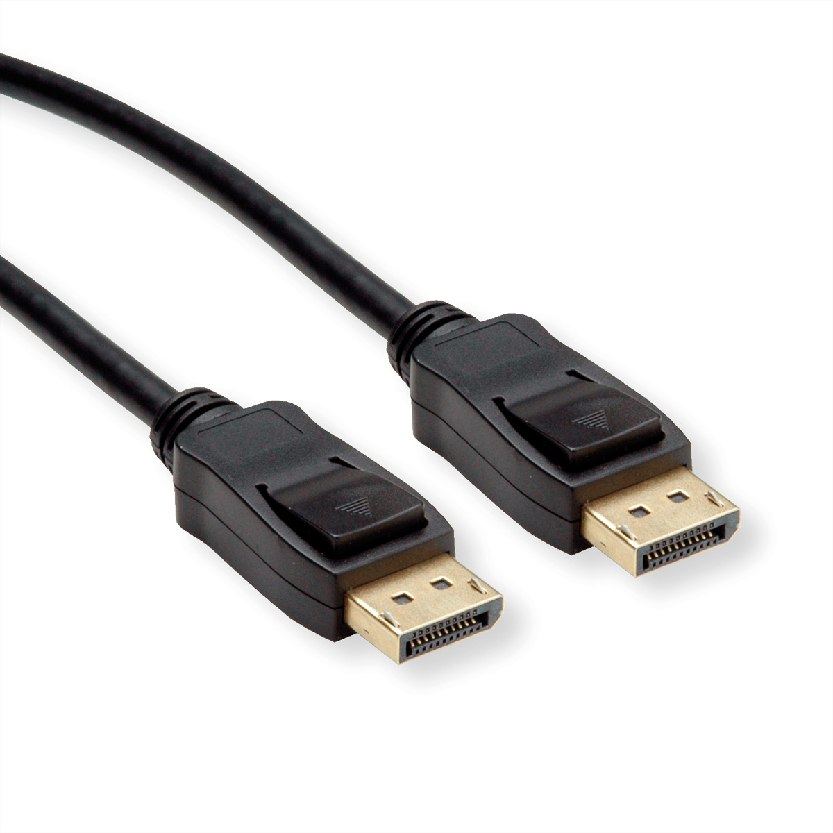 Câble DisplayPort noir avec connecteurs dorés.