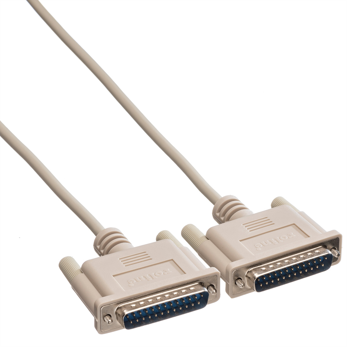 Beige serial cable with DB25 connectors. White background.