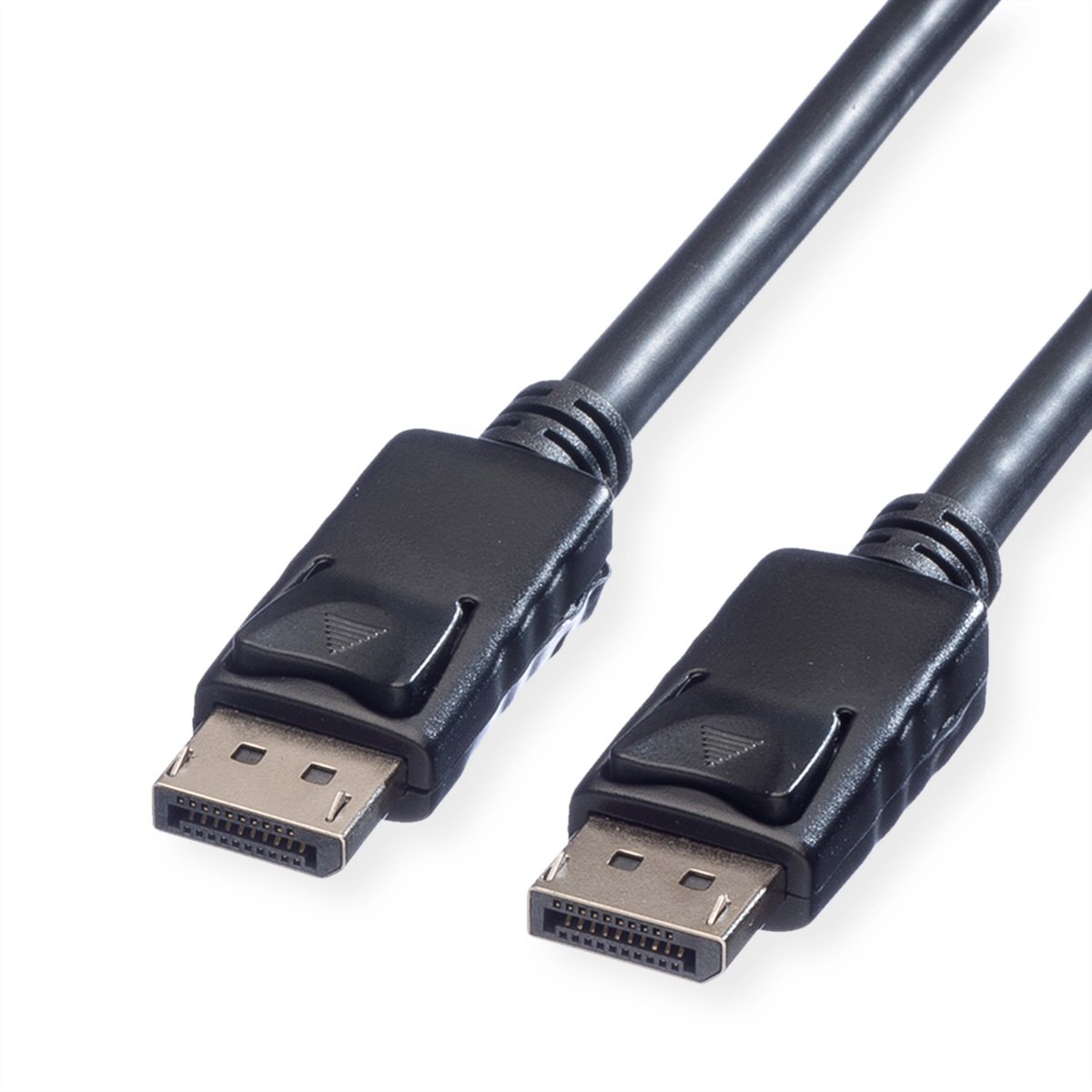 Zwarte DisplayPort kabels met DisplayPort connectoren. Witte achtergrond.