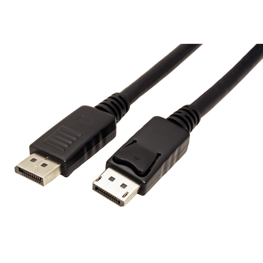 Twee zwarte DisplayPort-kabels met connectoren. Witte achtergrond.