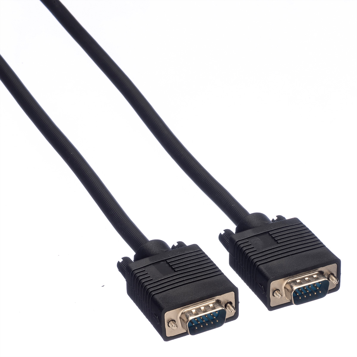 Deux câbles VGA noirs. Les deux ont des connecteurs bleus avec des broches.