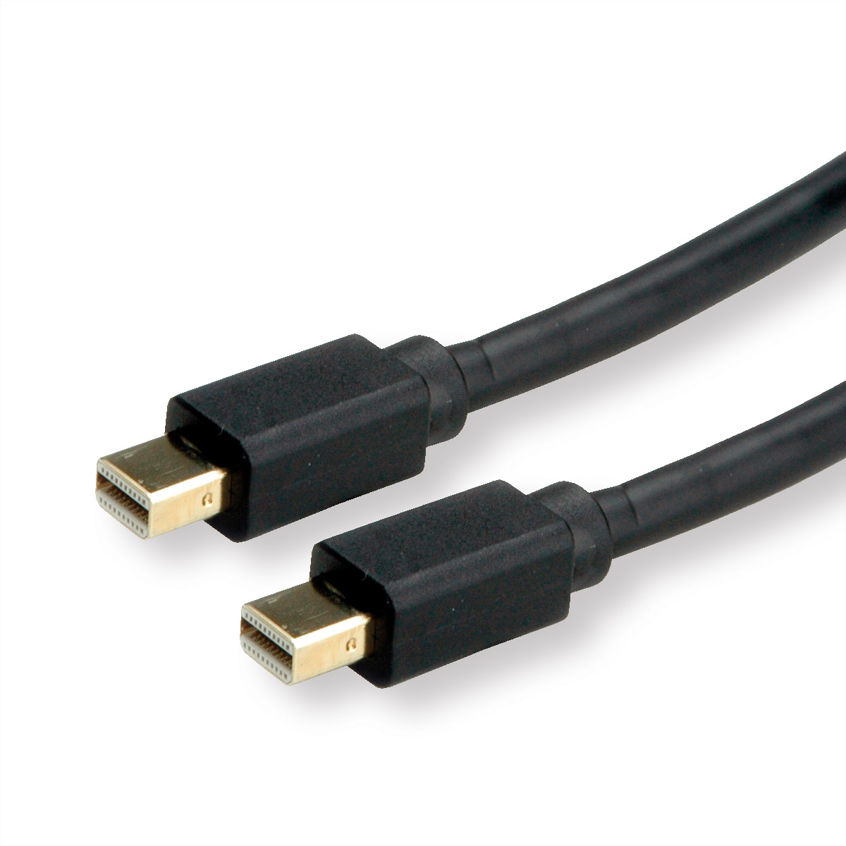 Zwei schwarze Mini-DisplayPort-Anschlüsse. Weißer Hintergrund.