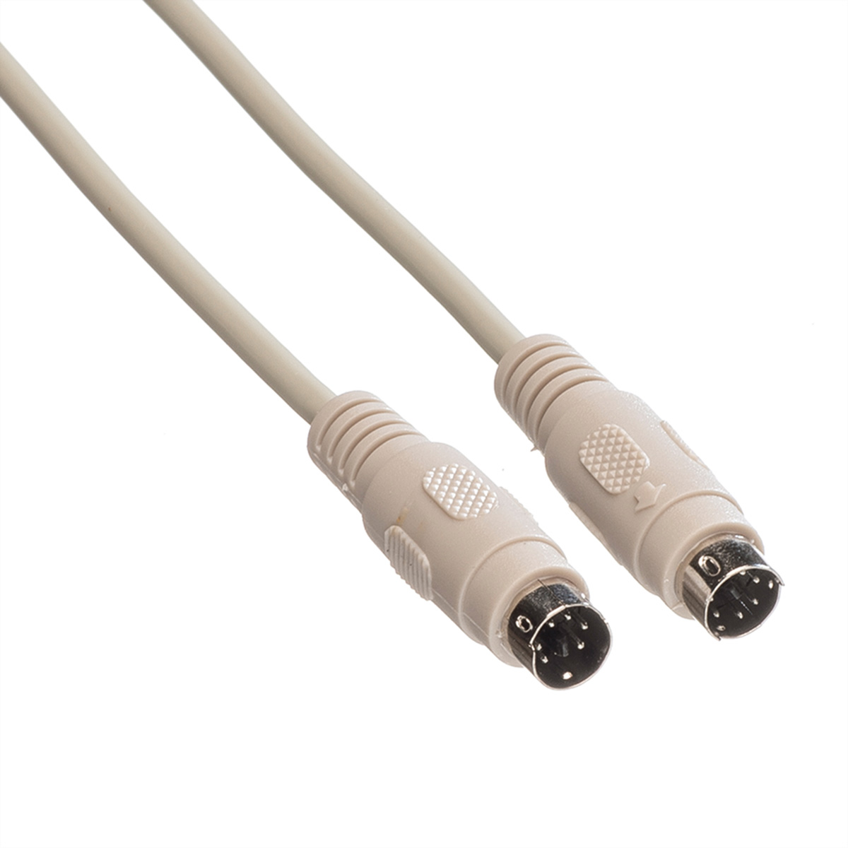 Deux câbles beige clair avec des connecteurs aux extrémités. Fond blanc.