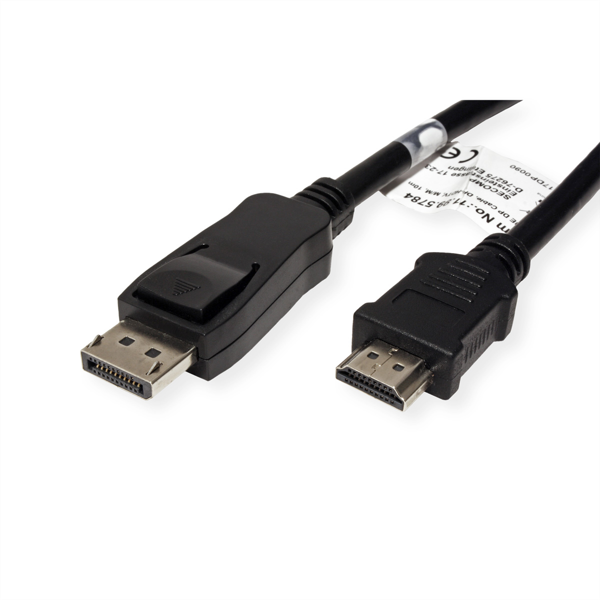 Câble DisplayPort vers HDMI noir, connecteurs aux deux extrémités.