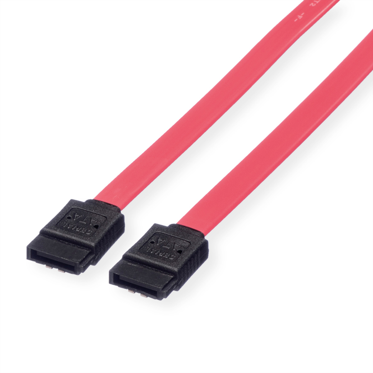 Deux câbles SATA rouges avec connecteurs noirs.