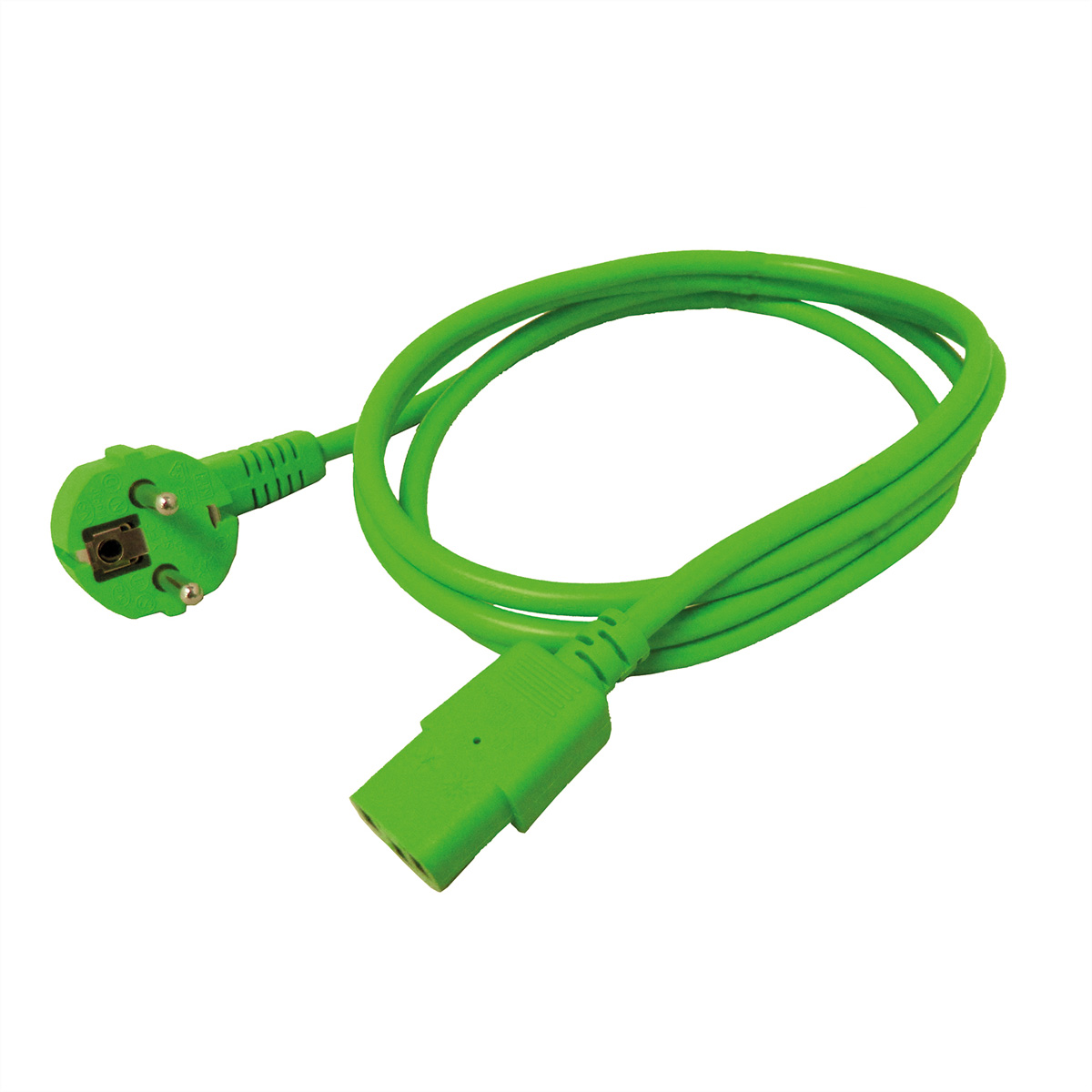 Cavo di alimentazione verde con spina e connettore.