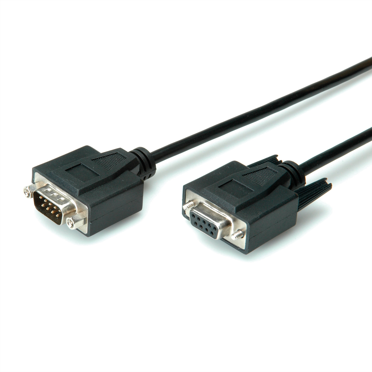Two black serial cables with connectors on a white background.