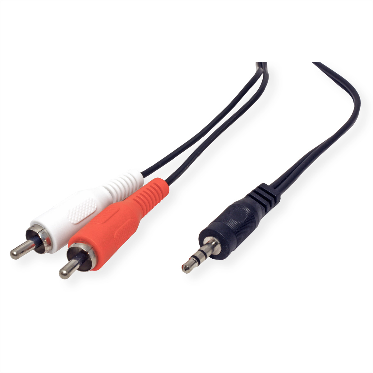 Audiokabels: witte en rode RCA-connectoren en een zwarte 3,5 mm-connector.