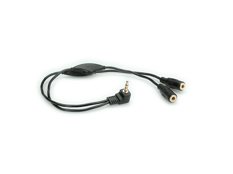 ROLINE Lautsprecher-Y-Kabel, 3,5mm (Stecker, 2x Buchse), mit Volumenregler, 3,5mm Adapter, 280 mm
