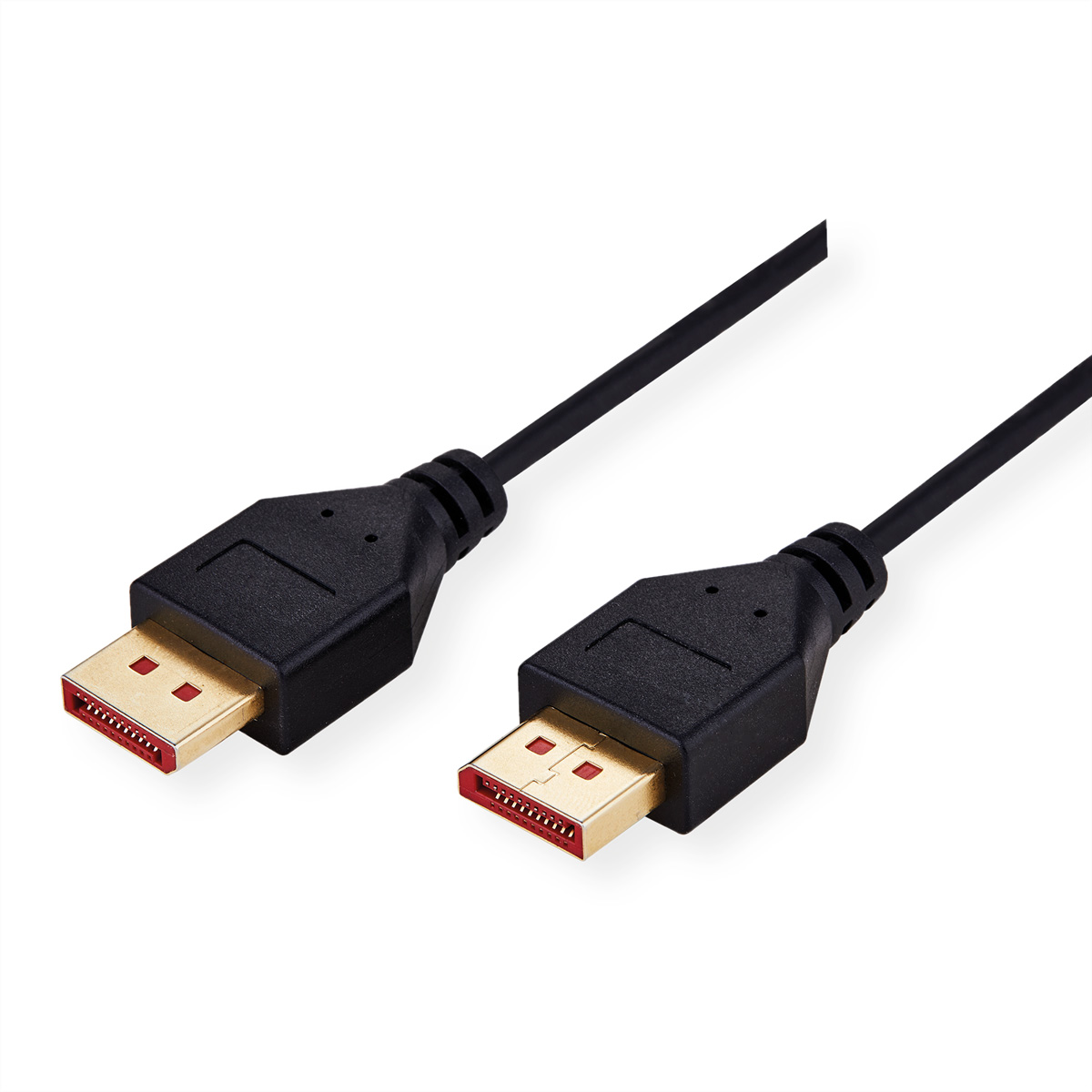Twee zwarte USB-kabels met rode connectoren op een witte achtergrond.